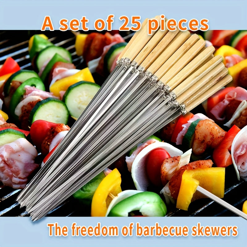 25pcs 13" Stainless Steel BBQ Skewers with Wooden Handles