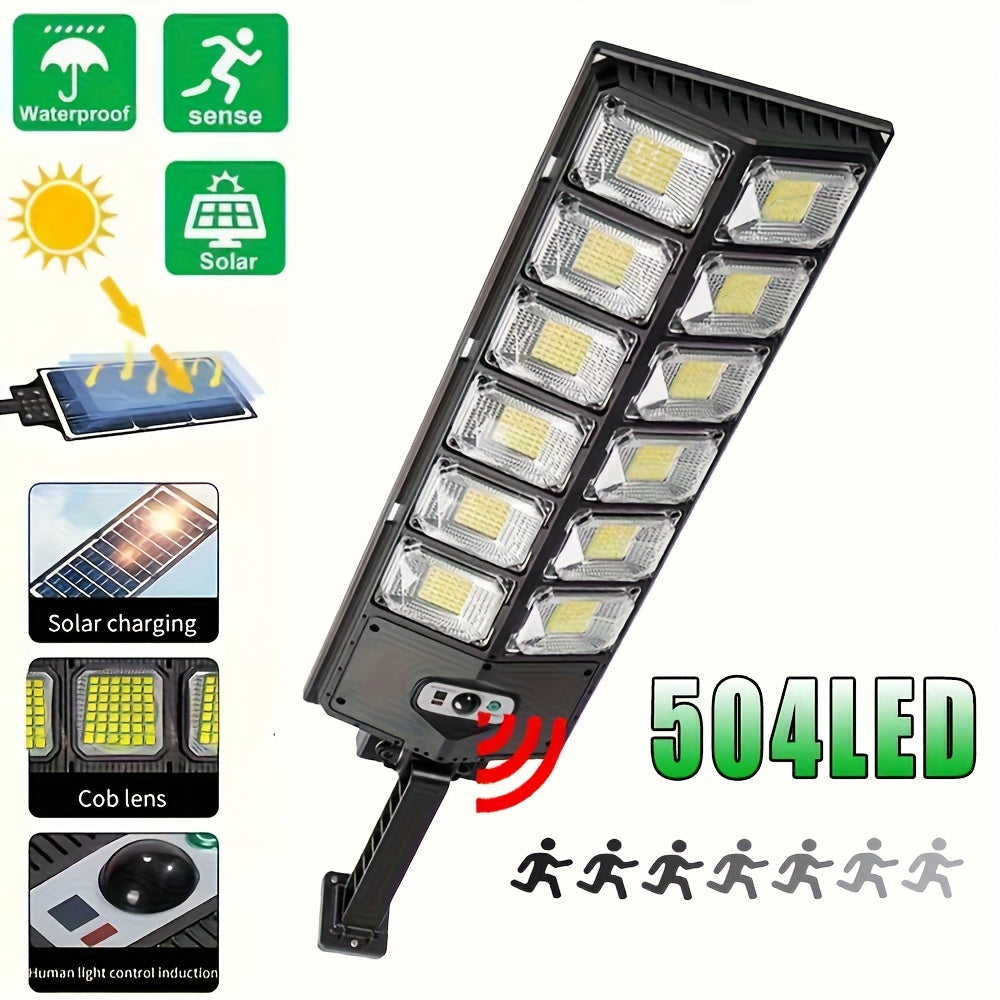 1pc Solar Street Light 6500K 200LED/504 LED Solar Parking Street Light (Dusk To Dawn) With Foldable Bracket Solar Flood Light (Wide Angle Motion Sensor And Remote Control) For Commercial Area Lighting Yard