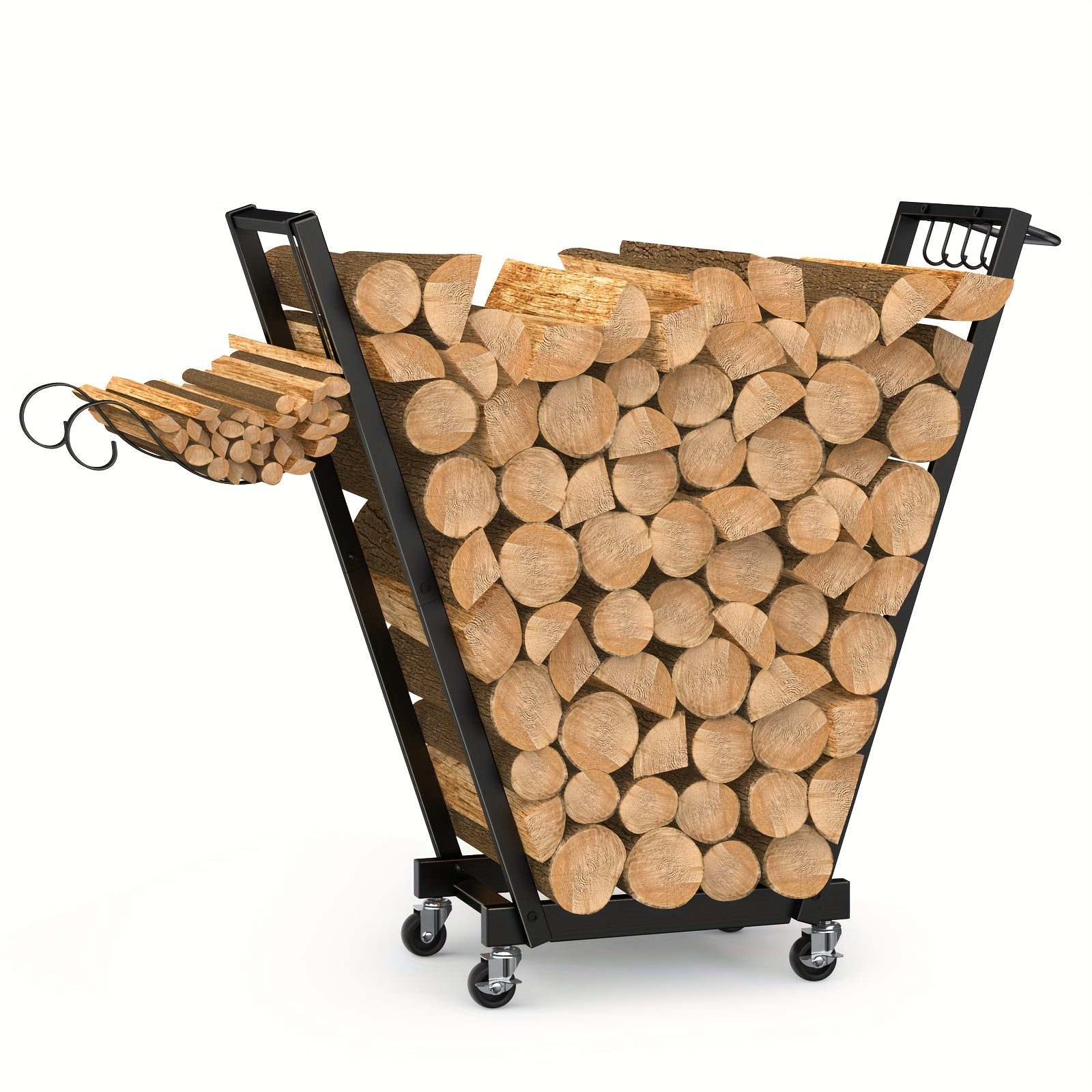 6FT Firewood Rack Holder, Adjustable Heavy Duty Fire Log Stacker Stand For Fireplace