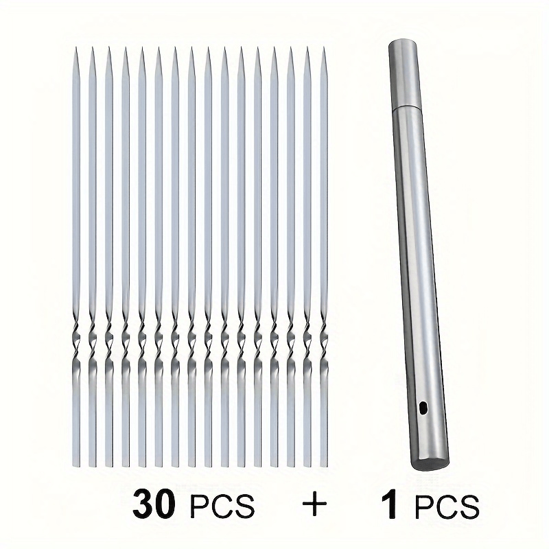 20/ 30/ 50pcs Durable Stainless Steel BBQ Skewers with 1 Tube Storage, Reusable and Easy to Clean for Outdoor and Indoor Grilling Parties