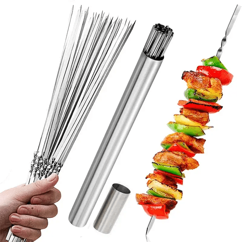 20/ 30/ 50pcs Durable Stainless Steel BBQ Skewers with 1 Tube Storage, Reusable and Easy to Clean for Outdoor and Indoor Grilling Parties