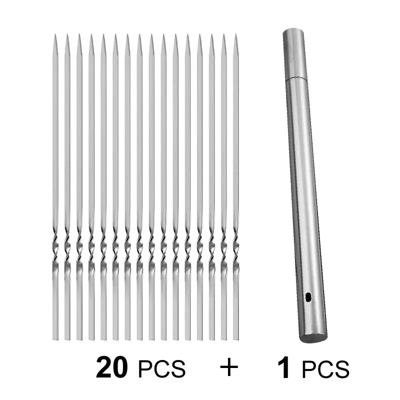 20/ 30/ 50pcs Durable Stainless Steel BBQ Skewers with 1 Tube Storage, Reusable and Easy to Clean for Outdoor and Indoor Grilling Parties