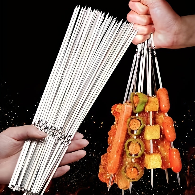 20/ 30/ 50pcs Durable Stainless Steel BBQ Skewers with 1 Tube Storage, Reusable and Easy to Clean for Outdoor and Indoor Grilling Parties