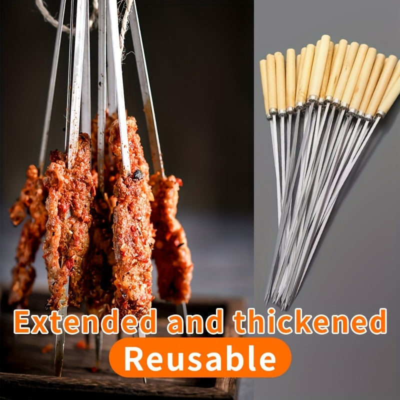 25pcs 13" Stainless Steel BBQ Skewers with Wooden Handles