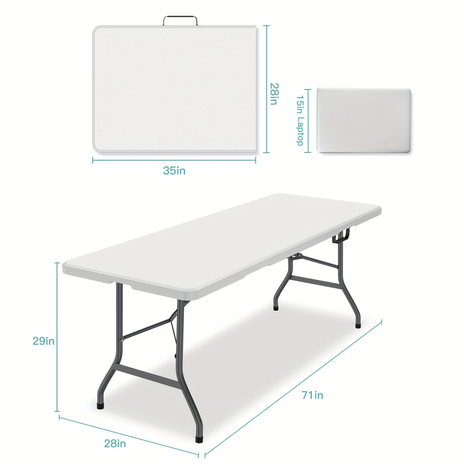 Heavy-Duty 4ft/6ft Folding Table with Handle, Portable Plastic 6 Foot Folding Table for Easy Storage