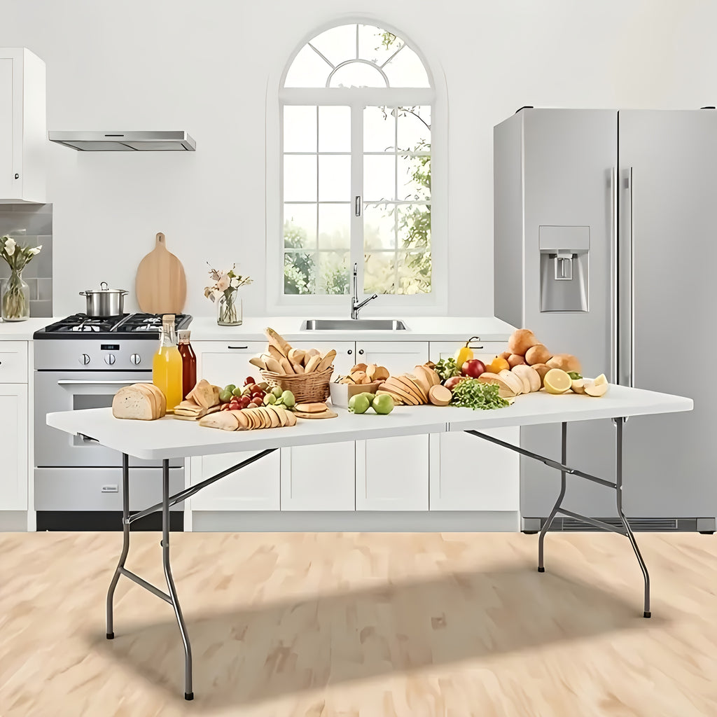 Heavy-Duty 4ft/6ft Folding Table with Handle, Portable Plastic 6 Foot Folding Table for Easy Storage