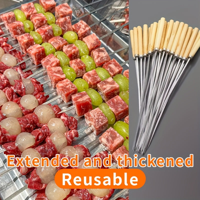 25pcs 13" Stainless Steel BBQ Skewers with Wooden Handles