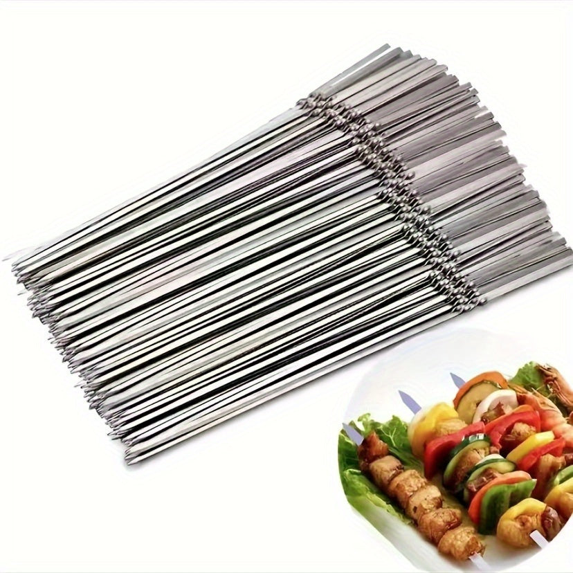 20/ 30/ 50pcs Durable Stainless Steel BBQ Skewers with 1 Tube Storage, Reusable and Easy to Clean for Outdoor and Indoor Grilling Parties