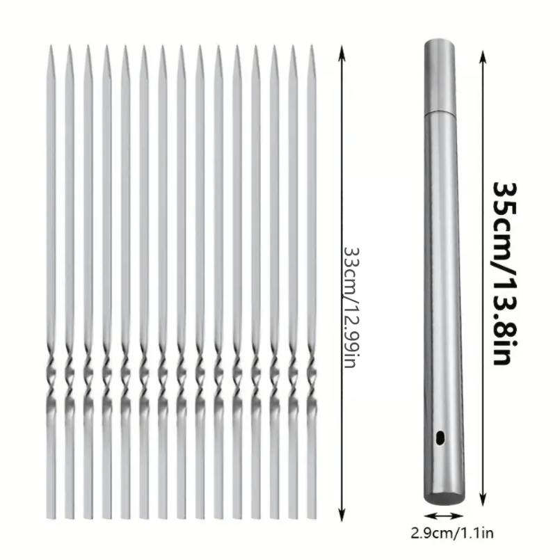 20/ 30/ 50pcs Durable Stainless Steel BBQ Skewers with 1 Tube Storage, Reusable and Easy to Clean for Outdoor and Indoor Grilling Parties