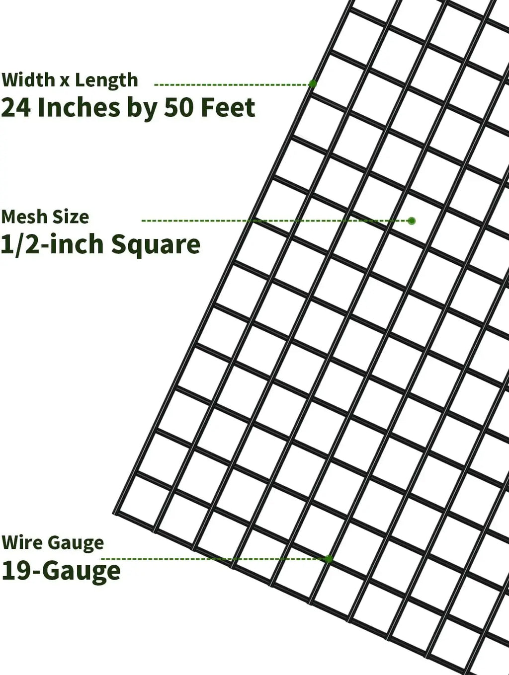 Hardware Cloth 1/2 inch, Chicken Wire Mesh Rol 24'' x 50' 19 Gauge - Black Vinyl Coated Wire Fence Roll, Welded Wire Fencing