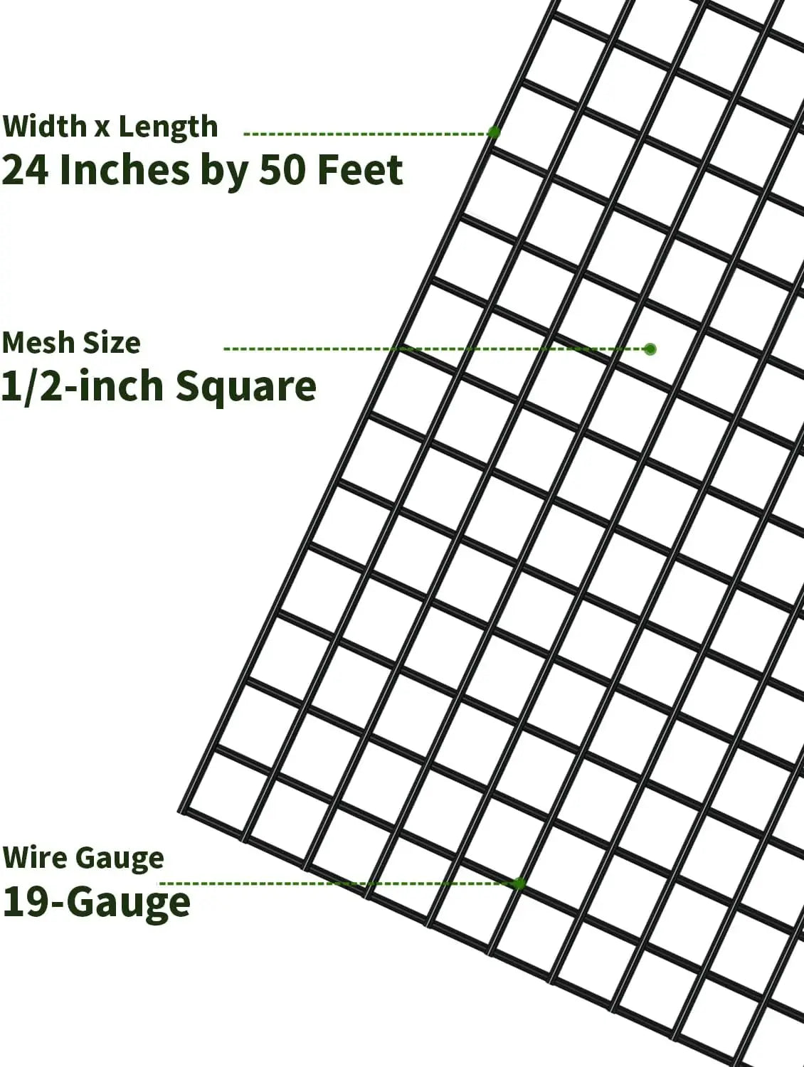 Hardware Cloth 1/2 inch, Chicken Wire Mesh Rol 24'' x 50' 19 Gauge - Black Vinyl Coated Wire Fence Roll, Welded Wire Fencing