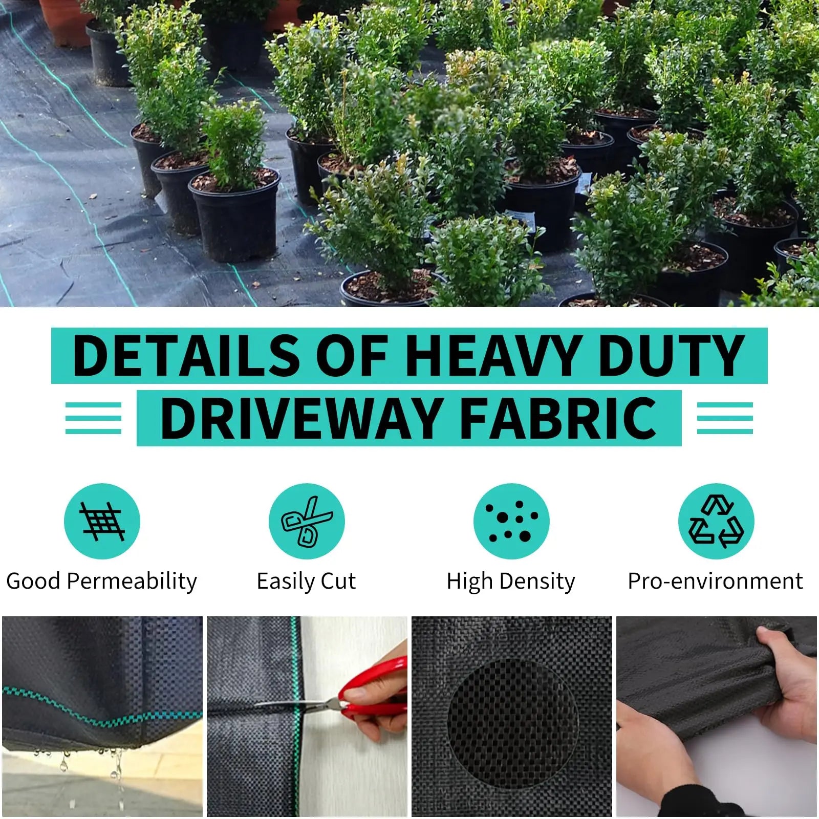 3/4/6*300/600FT Weed Barrier Landscape Fabric,Heavy Duty Weed Block Fabric, Woven Driveway Garden Cloth for Greenhouse,Yard,Flow