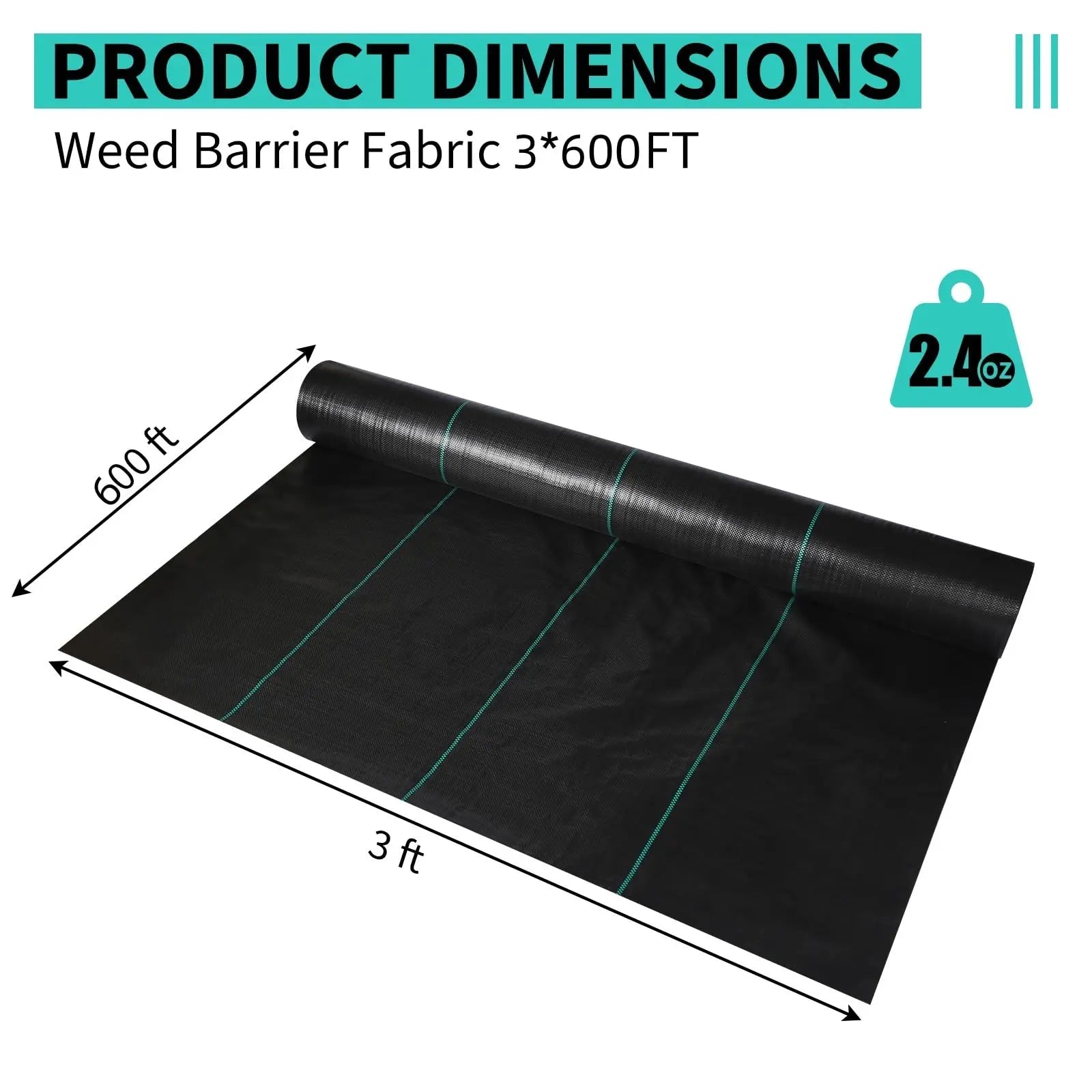 3/4/6*300/600FT Weed Barrier Landscape Fabric,Heavy Duty Weed Block Fabric, Woven Driveway Garden Cloth for Greenhouse,Yard,Flow