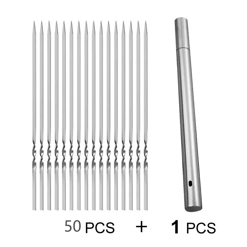 20/ 30/ 50pcs Durable Stainless Steel BBQ Skewers with 1 Tube Storage, Reusable and Easy to Clean for Outdoor and Indoor Grilling Parties