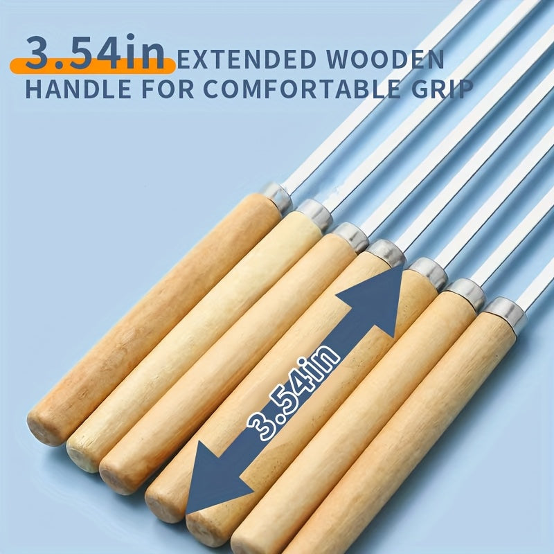 25pcs 13" Stainless Steel BBQ Skewers with Wooden Handles