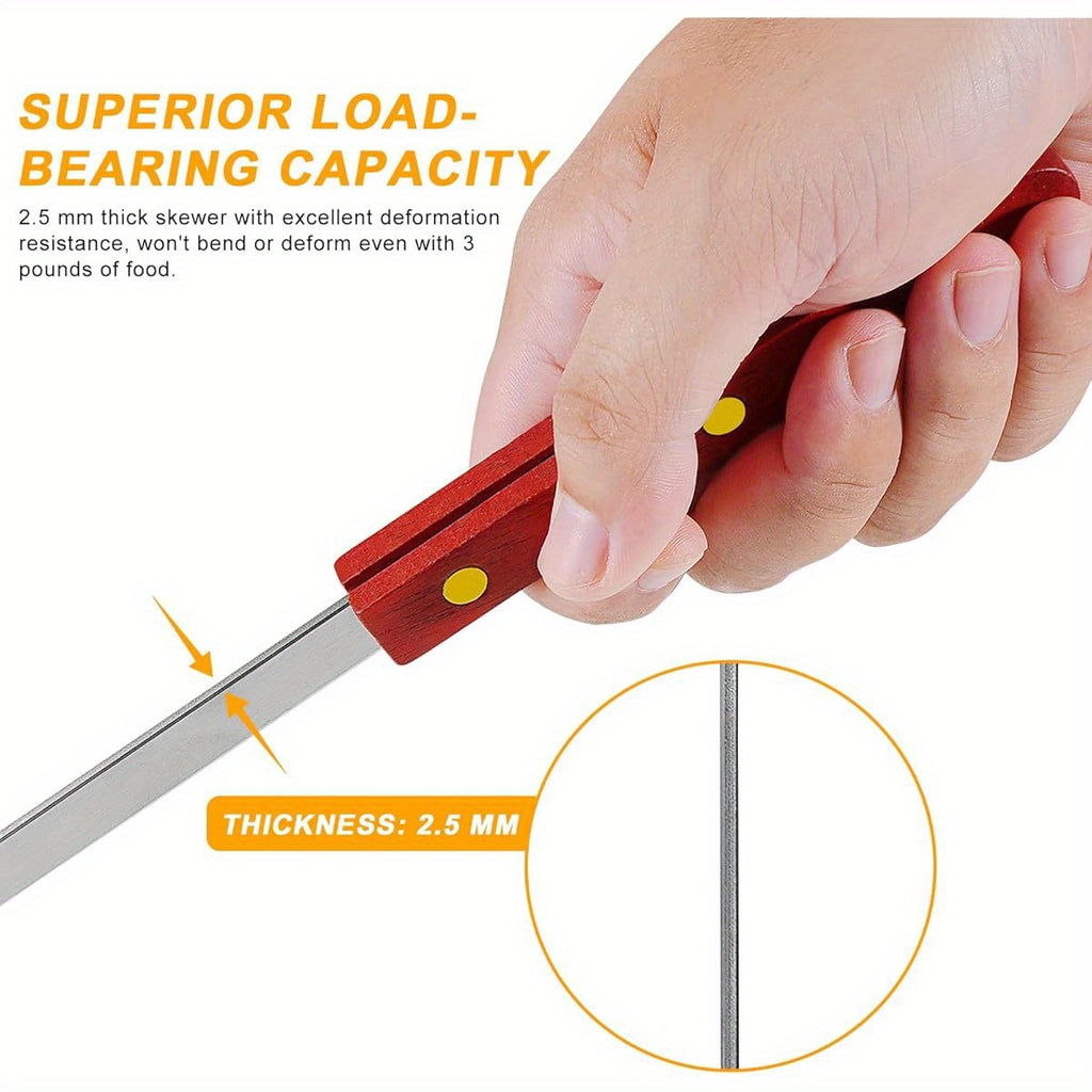 8 Kabob Skewers + 2 Brushes - 23 Inch Stainless Steel BBQ Skewers with Wooden Handles, Extra Large Size for Shish Kebab, Turkish & Brazilian BBQ,