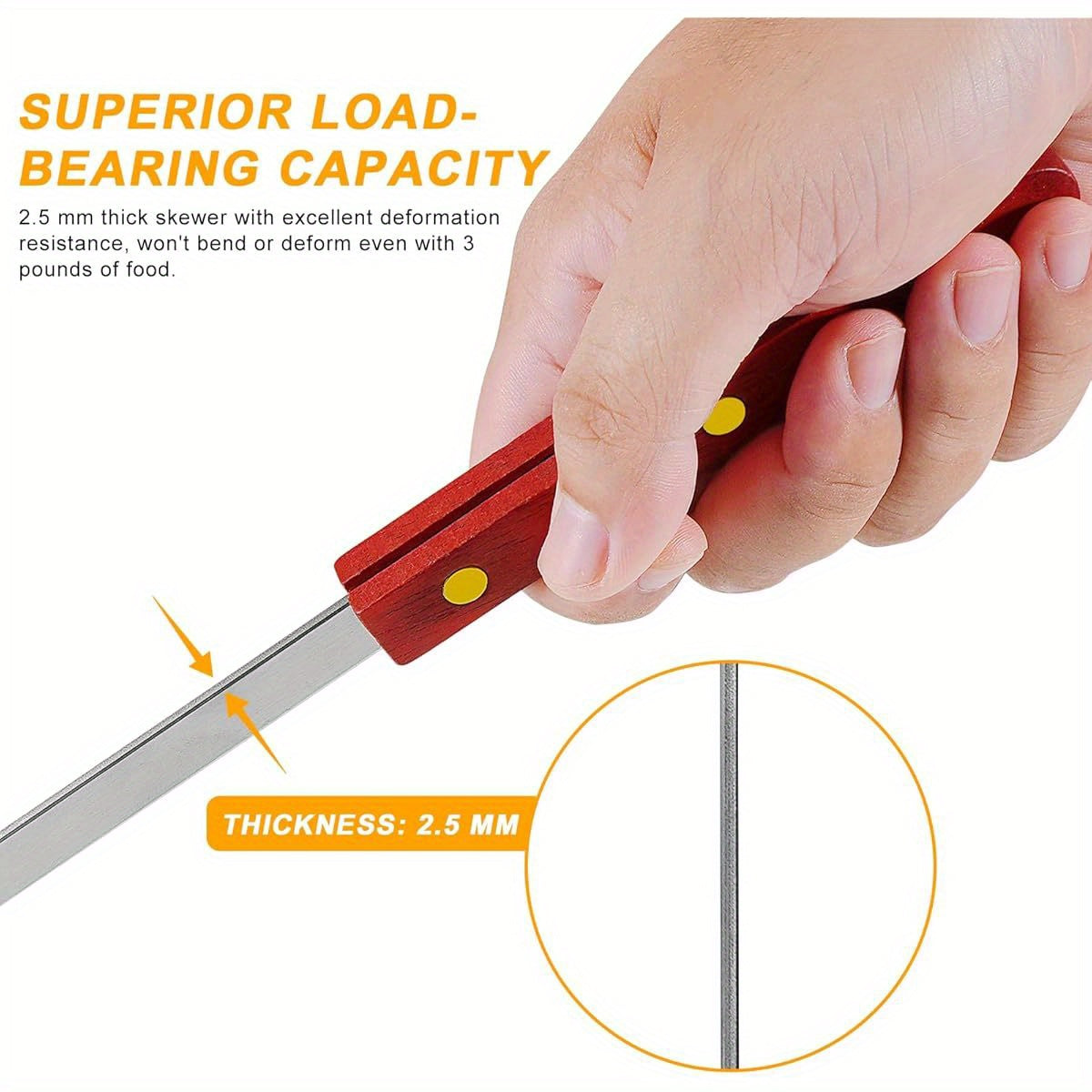 8 Kabob Skewers + 2 Brushes - 23 Inch Stainless Steel BBQ Skewers with Wooden Handles, Extra Large Size for Shish Kebab, Turkish & Brazilian BBQ,