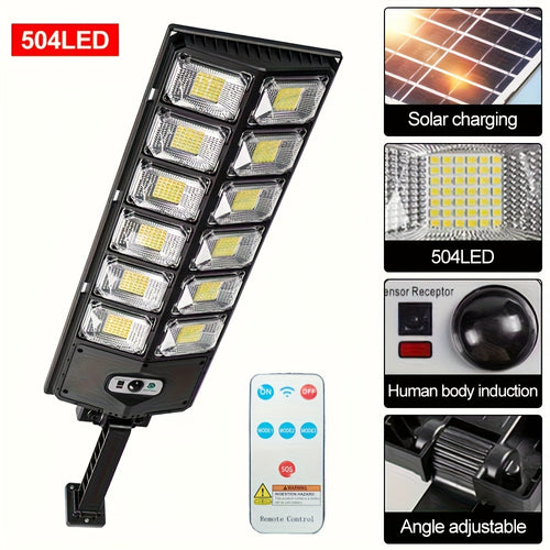 1pc Solar Street Light 6500K 200LED/504 LED Solar Parking Street Light (Dusk To Dawn) With Foldable Bracket Solar Flood Light (Wide Angle Motion Sensor And Remote Control) For Commercial Area Lighting Yard
