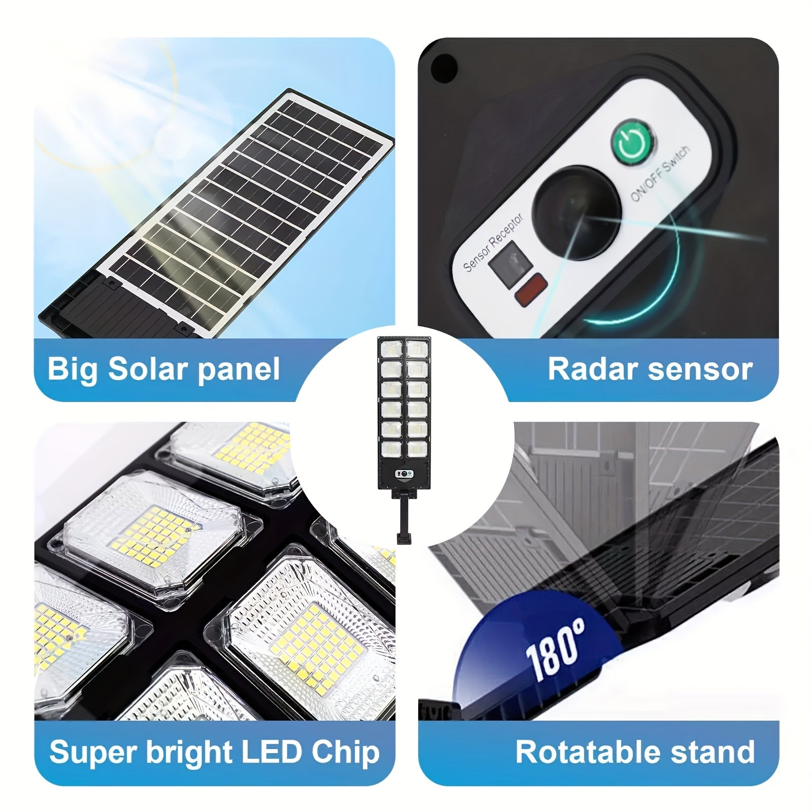 1pc Solar Street Light 6500K 200LED/504 LED Solar Parking Street Light (Dusk To Dawn) With Foldable Bracket Solar Flood Light (Wide Angle Motion Sensor And Remote Control) For Commercial Area Lighting Yard