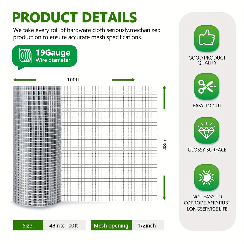 1/2 Inch  4ft x 100ft   Galvanized Welded Cage Wire Mesh Roll Supports Poultry Netting Cage Fence