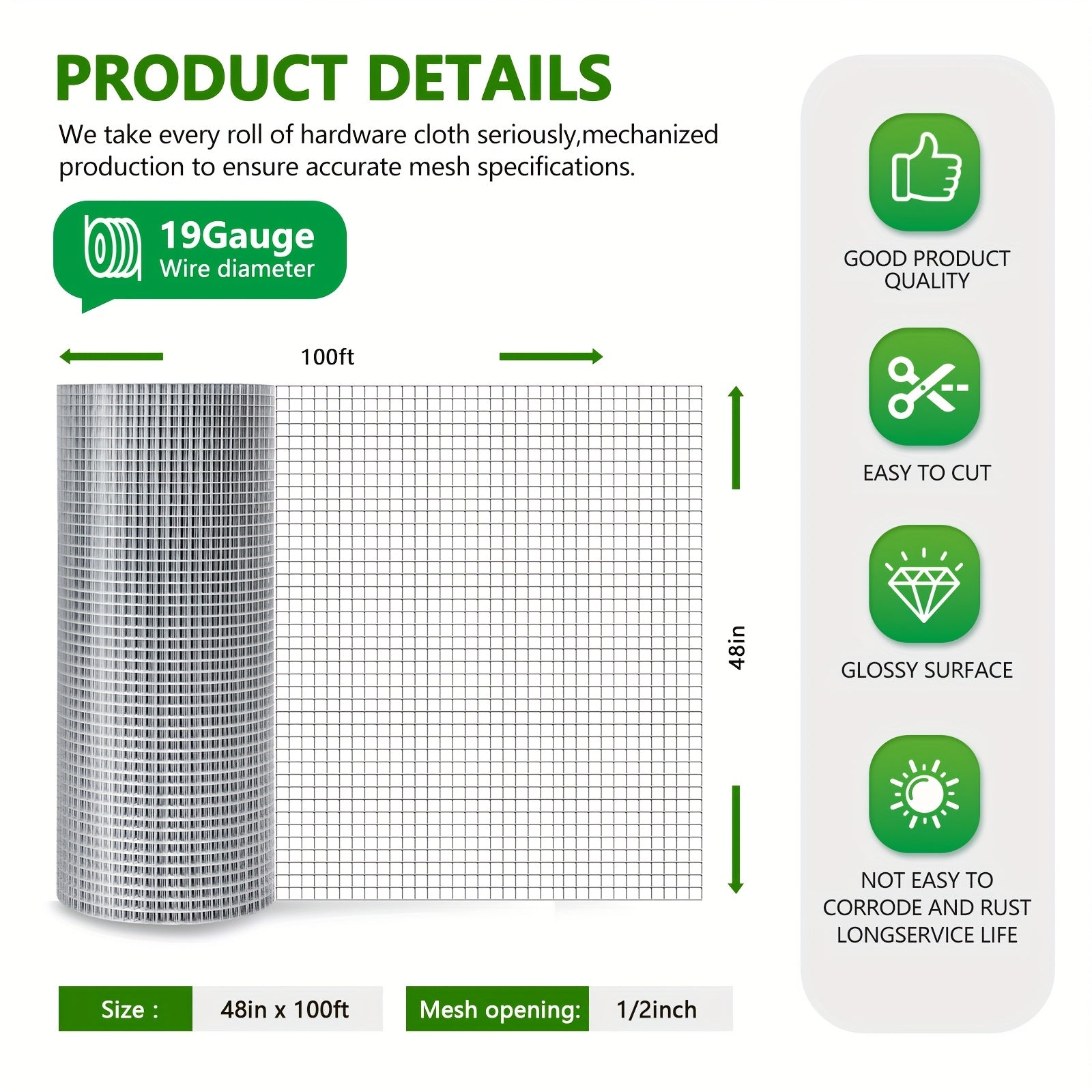 1/2 Inch  4ft x 100ft   Galvanized Welded Cage Wire Mesh Roll Supports Poultry Netting Cage Fence