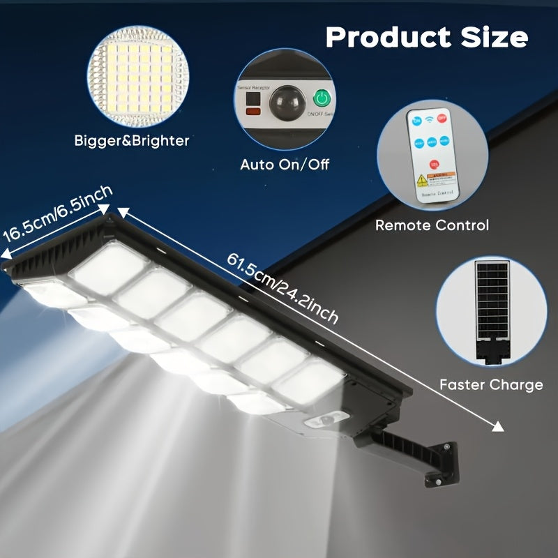 1pc Solar Street Light 6500K 200LED/504 LED Solar Parking Street Light (Dusk To Dawn) With Foldable Bracket Solar Flood Light (Wide Angle Motion Sensor And Remote Control) For Commercial Area Lighting Yard
